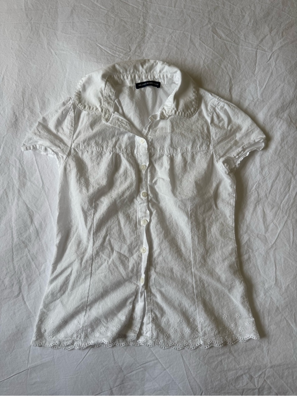 Brandy Melville Teagan Embroidered Button Up - White